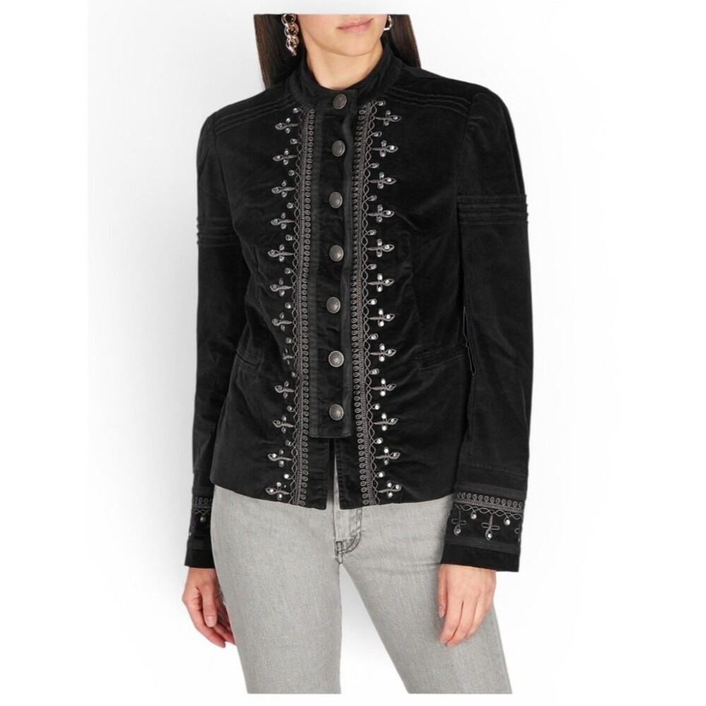 Free People Velvet Embroidered Blazer Medium Black NWT Maven Retails $228